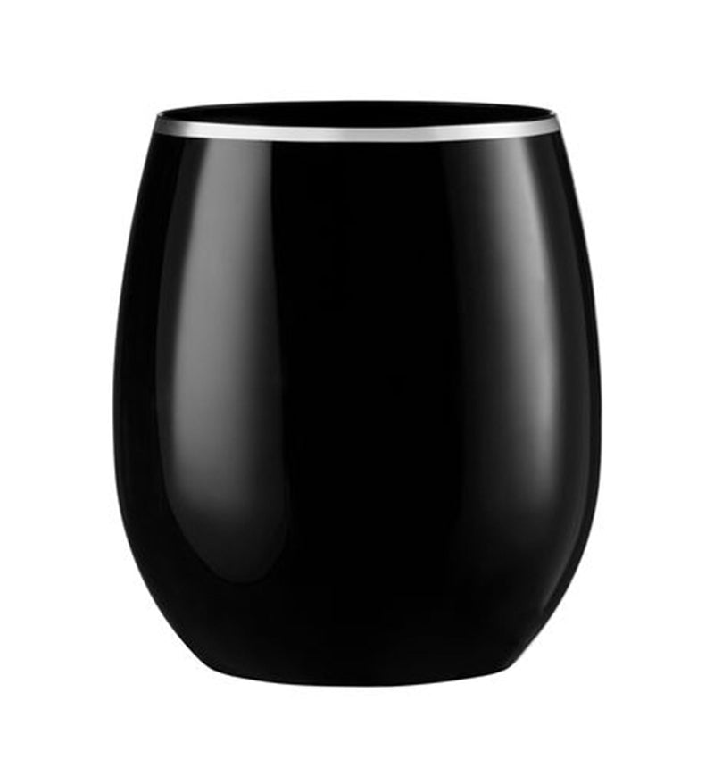 Load image into Gallery viewer, Stemless Plastic Wine Goblet 12oz Black / Silver Rim Wine Goblets Decorline
