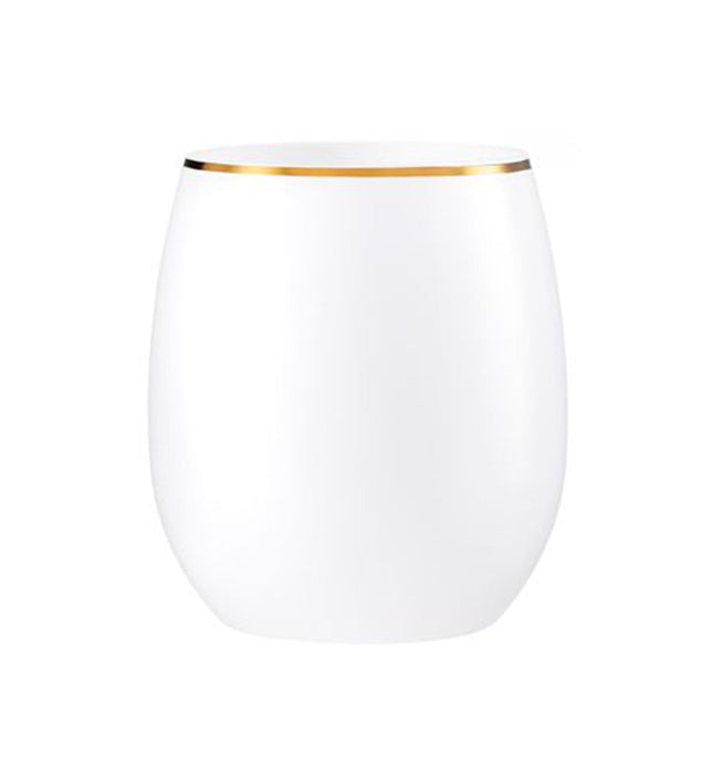 Stemless Plastic Wine Goblet 12oz White / Gold Rim Wine Goblets Decorline