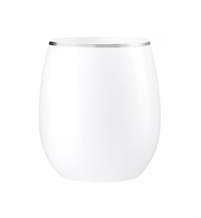 Load image into Gallery viewer, Stemless Plastic Wine Goblet 12oz White / Silver Rim Wine Goblets Decorline
