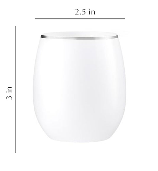 Stemless Plastic Wine Goblet 12oz White / Silver Rim Wine Goblets Decorline