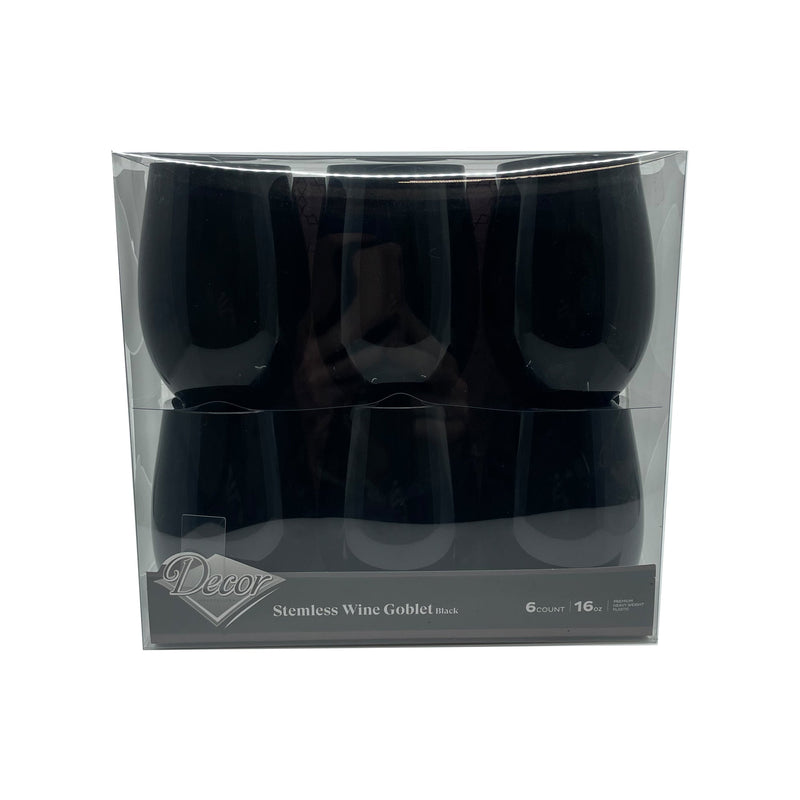 Load image into Gallery viewer, Stemless Plastic Wine Goblet 16oz Black Wine Goblets Decorline
