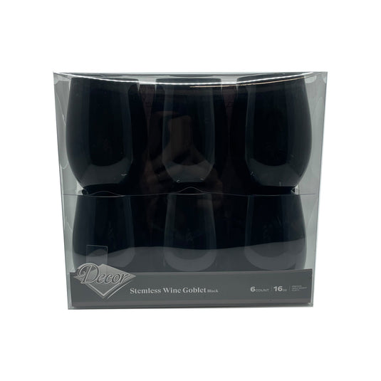 Stemless Plastic Wine Goblet 16oz Black Wine Goblets Decorline