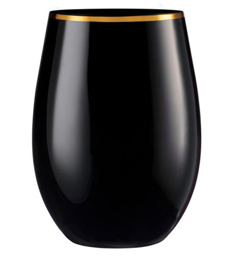 Load image into Gallery viewer, Stemless Plastic Wine Goblet 16oz Black / Gold Rim Wine Goblets Decorline
