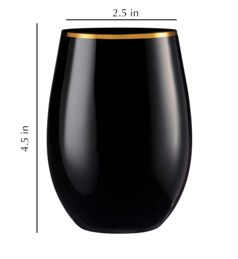 Load image into Gallery viewer, Stemless Plastic Wine Goblet 16oz Black / Gold Rim Wine Goblets Decorline
