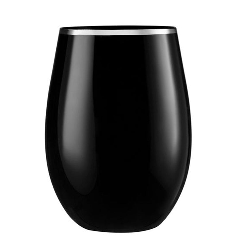 Load image into Gallery viewer, Stemless Plastic Wine Goblet 16oz Black / Silver Rim Wine Goblets Decorline
