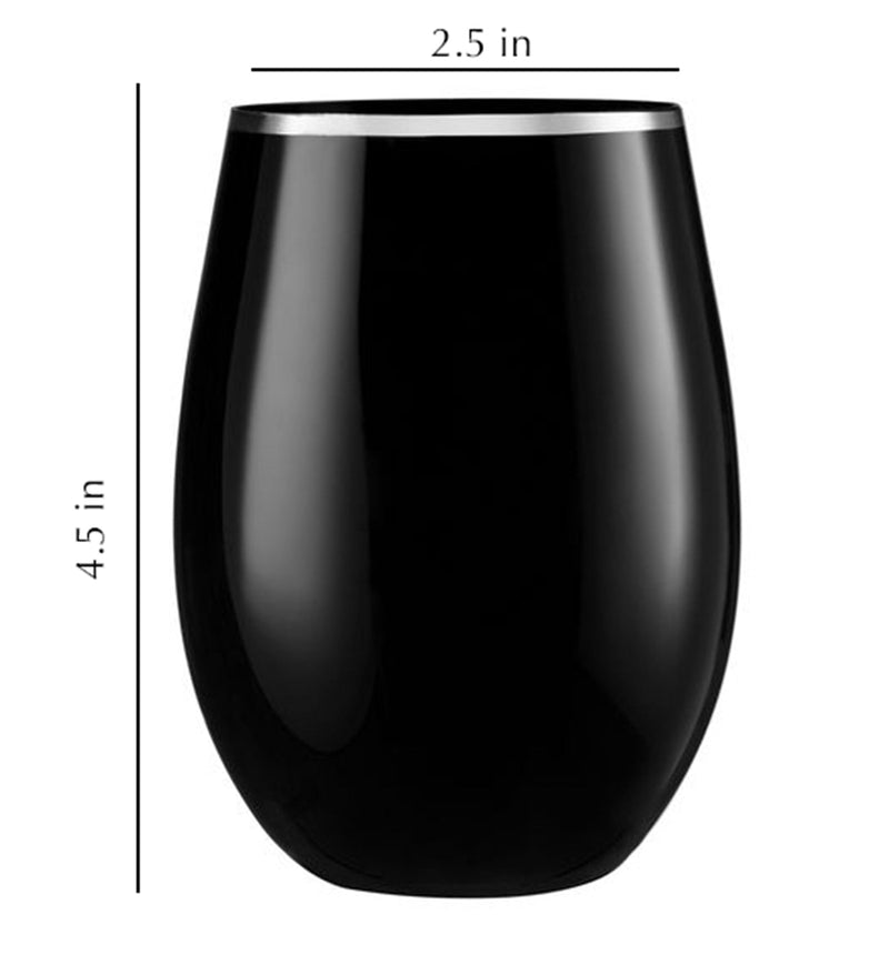 Load image into Gallery viewer, Stemless Plastic Wine Goblet 16oz Black / Silver Rim Wine Goblets Decorline
