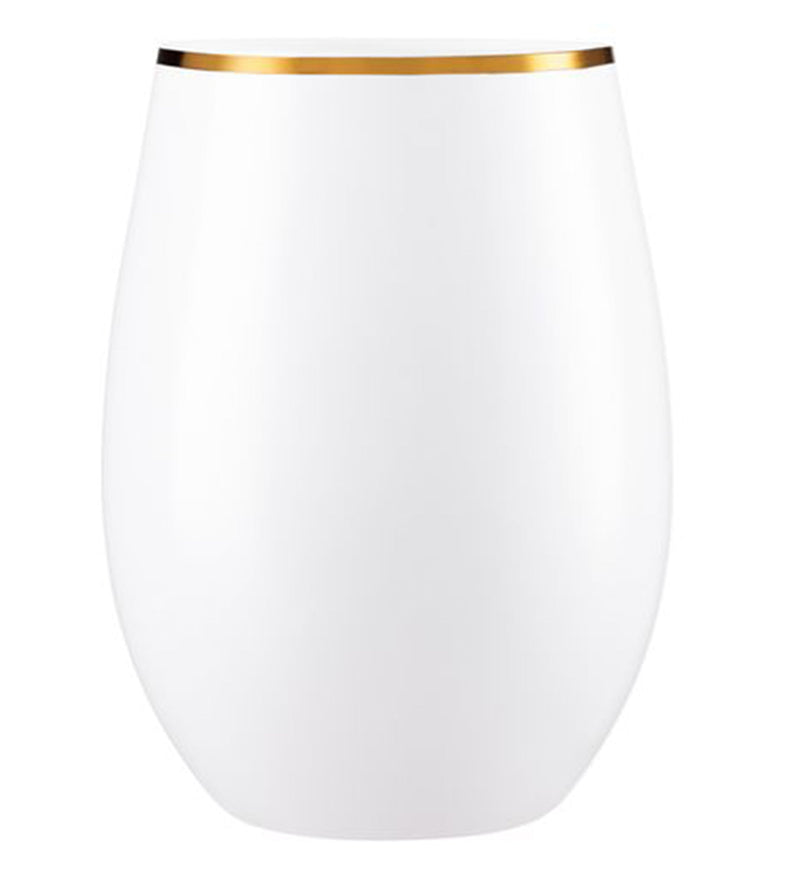 Load image into Gallery viewer, Stemless Plastic Wine Goblet 16oz White / Gold Rim Wine Goblets Decorline
