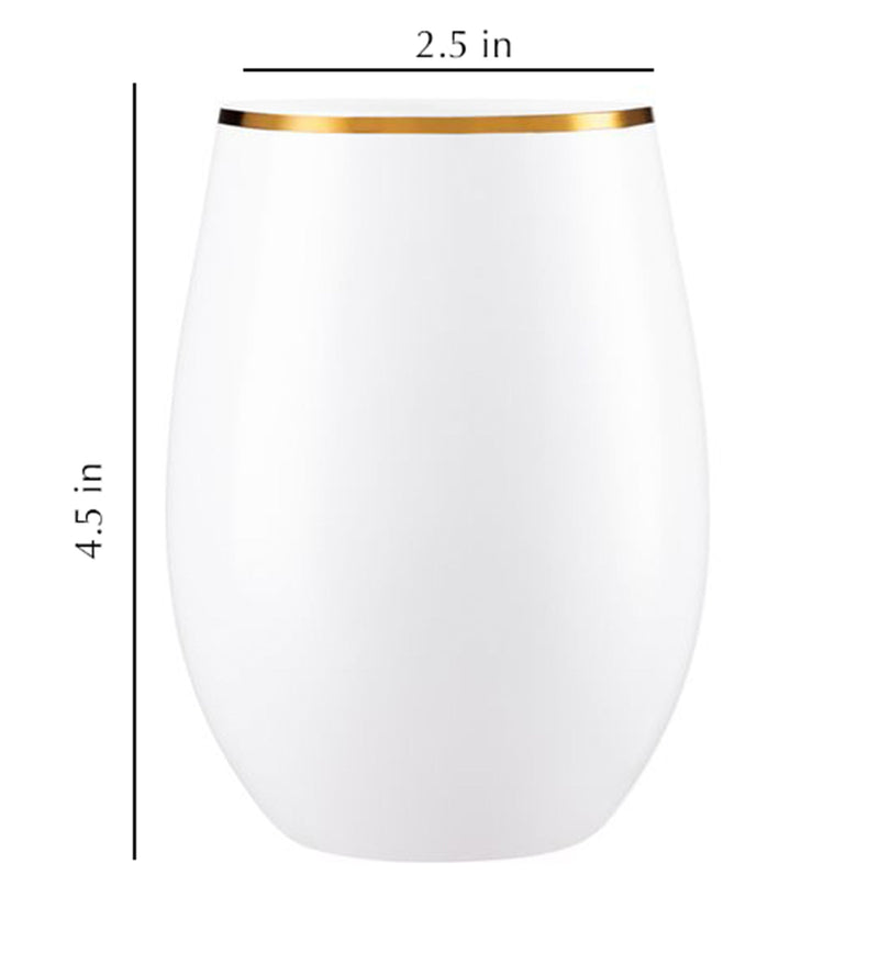 Load image into Gallery viewer, Stemless Plastic Wine Goblet 16oz White / Gold Rim Wine Goblets Decorline
