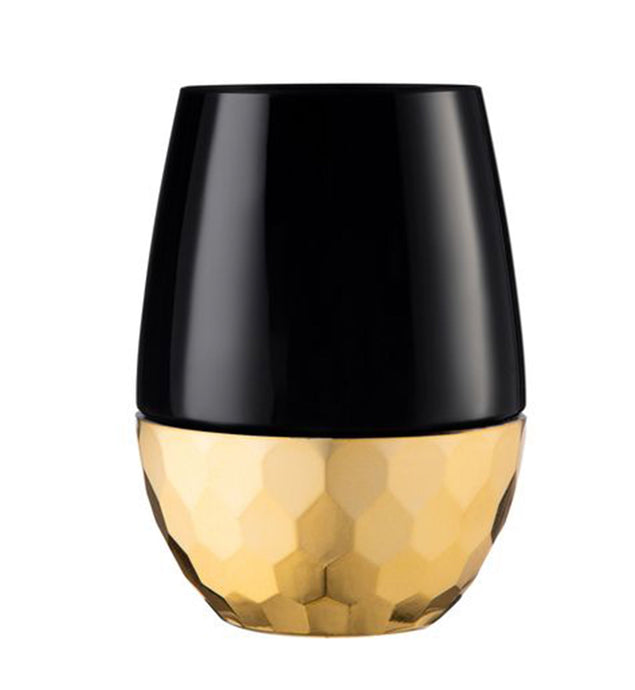 Stemless Plastic Hammered Wine Goblet 16oz Black / Gold Bottom Wine Goblets Decorline