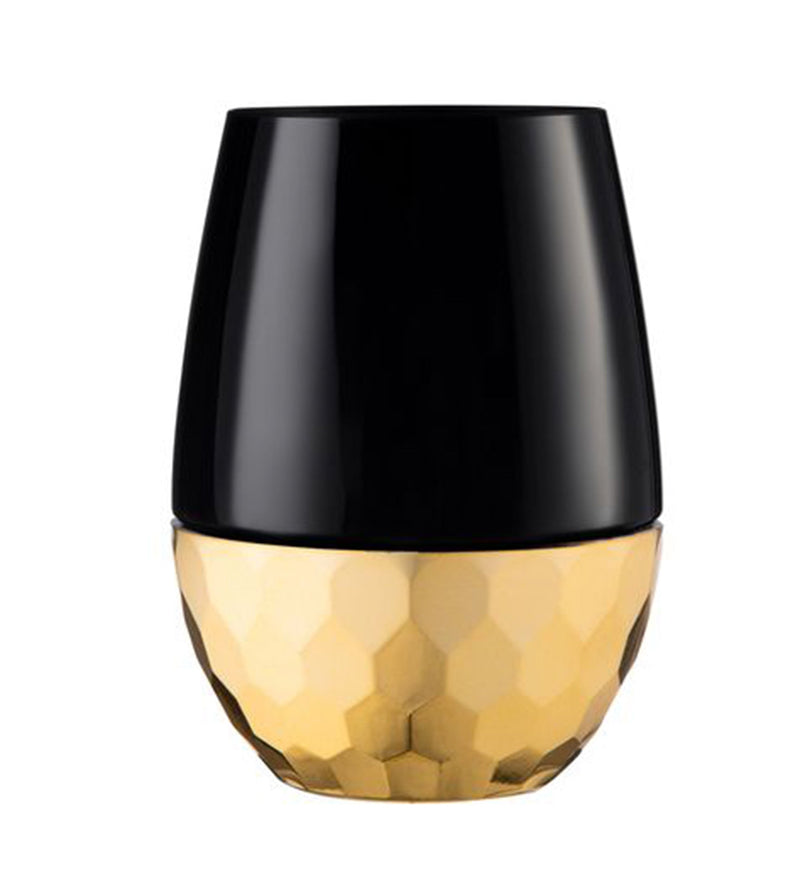 Load image into Gallery viewer, Stemless Plastic Hammered Wine Goblet 16oz Black / Gold Bottom Wine Goblets Decorline
