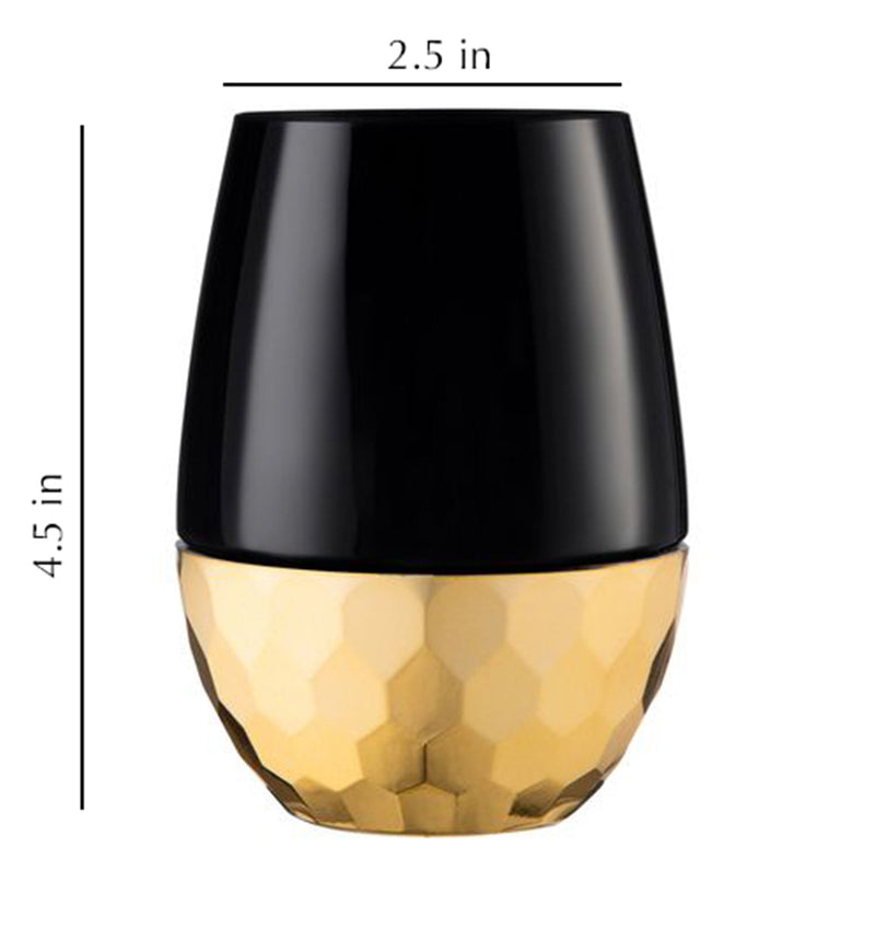 Load image into Gallery viewer, Stemless Plastic Hammered Wine Goblet 16oz Black / Gold Bottom Wine Goblets Decorline
