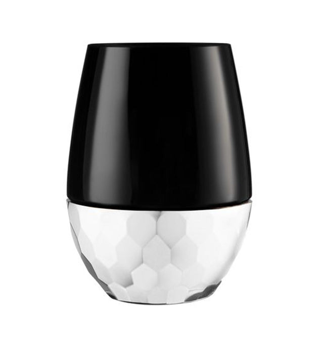 Stemless Plastic Hammered Wine Goblet 16oz Black / Silver Bottom Wine Goblets Decorline