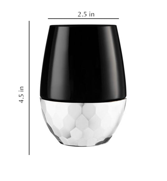 Stemless Plastic Hammered Wine Goblet 16oz Black / Silver Bottom Wine Goblets Decorline