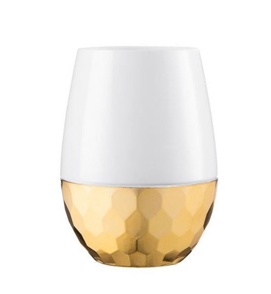 Stemless Plastic Hammered Wine Goblet 16oz White / Gold Bottom Wine Goblets Decorline