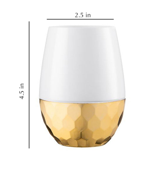 Stemless Plastic Hammered Wine Goblet 16oz White / Gold Bottom Wine Goblets Decorline