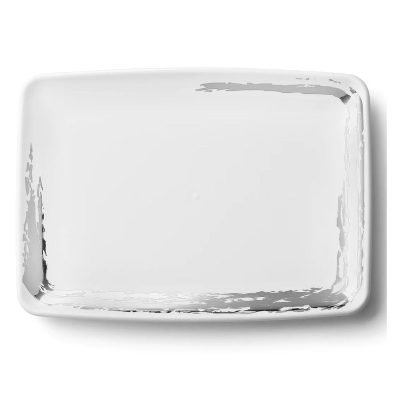 Load image into Gallery viewer, Whisk Collection White Rectangle Serving Tray Silver Accent 8&quot; x 11&quot; Decor Line
