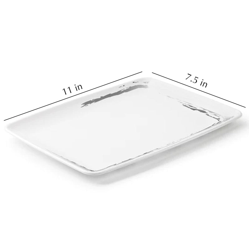 Load image into Gallery viewer, Whisk Collection White Rectangle Serving Tray Silver Accent 8&quot; x 11&quot; Decor Line
