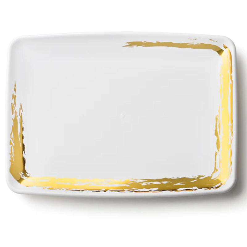 Load image into Gallery viewer, Whisk Collection White Rectangle Serving Tray Gold Accent 8&quot; x 11&quot; Decorline
