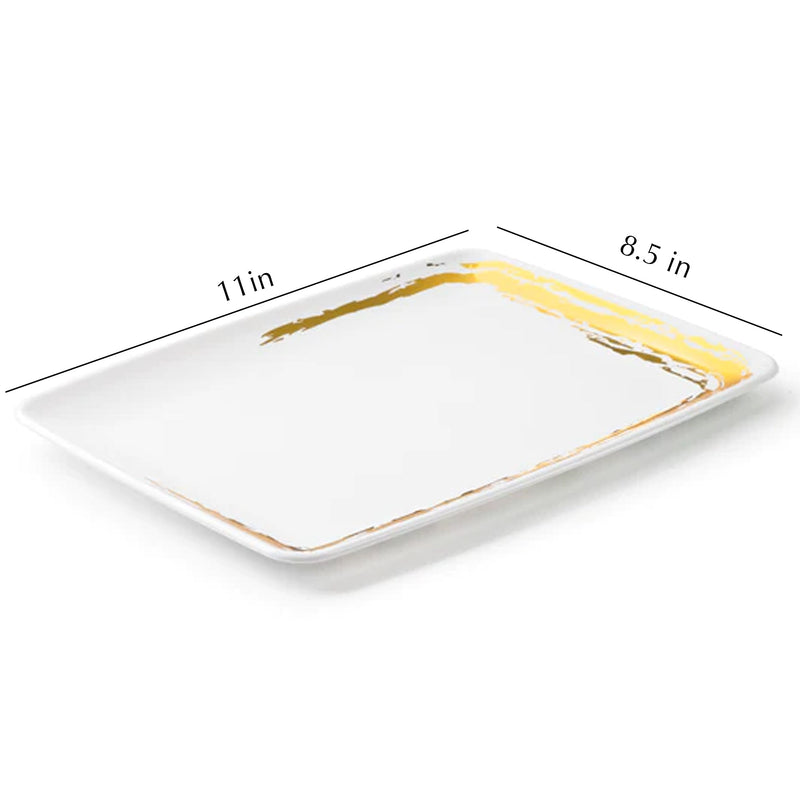 Load image into Gallery viewer, Whisk Collection White Rectangle Serving Tray Gold Accent 8&quot; x 11&quot; Decorline
