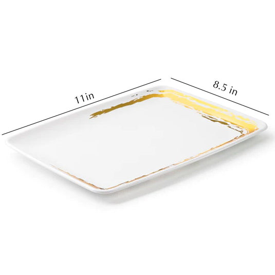 Whisk Collection White Rectangle Serving Tray Gold Accent 8" x 11" Decorline