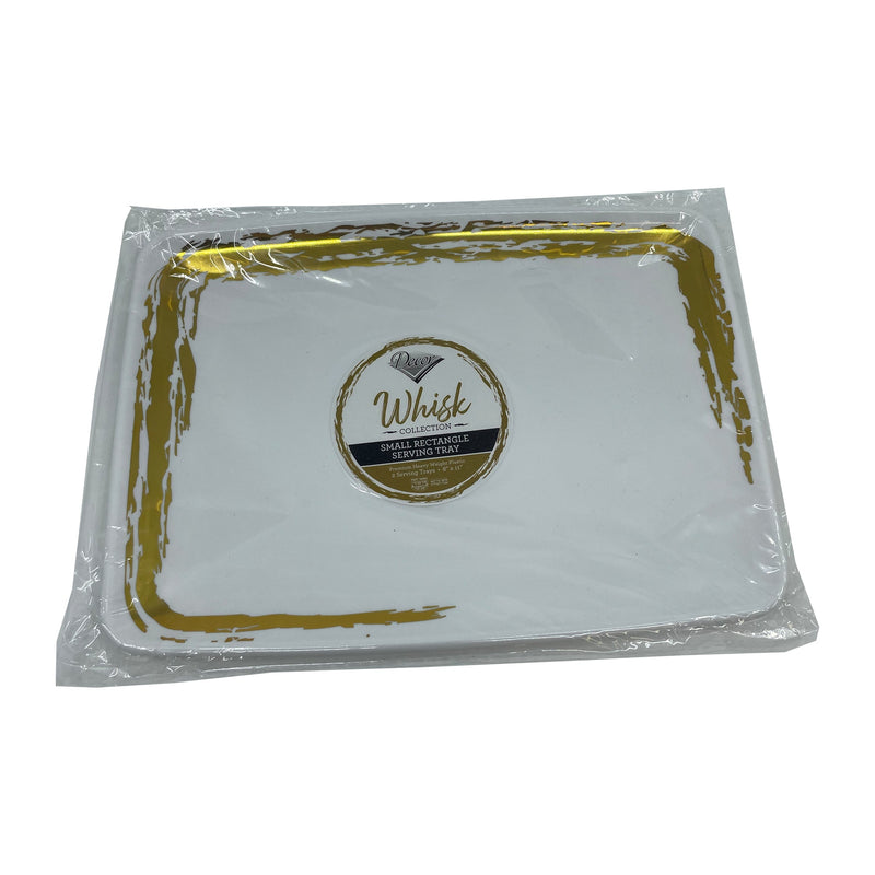 Load image into Gallery viewer, Whisk Collection White Rectangle Serving Tray Gold Accent 8&quot; x 11&quot; Decorline
