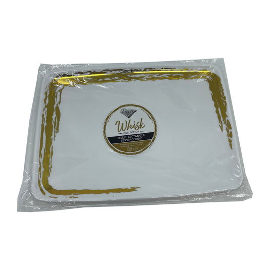 Whisk Collection White Rectangle Serving Tray Gold Accent 8" x 11" Decorline