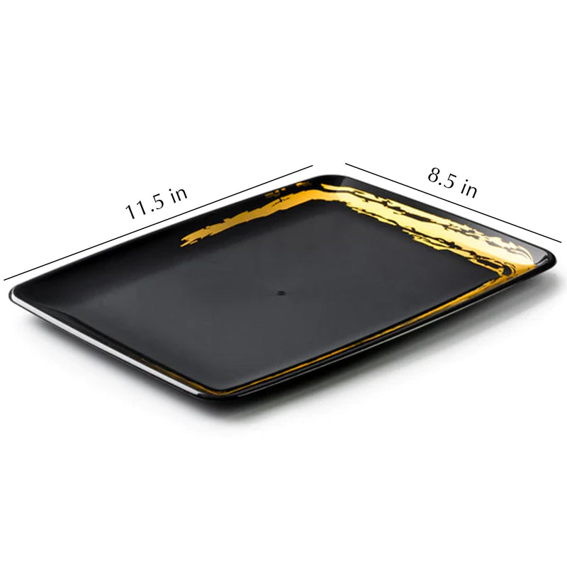 Load image into Gallery viewer, Whisk Collection Black Rectangle Serving Tray Gold Accent 8&quot; x 11&quot; Decorline
