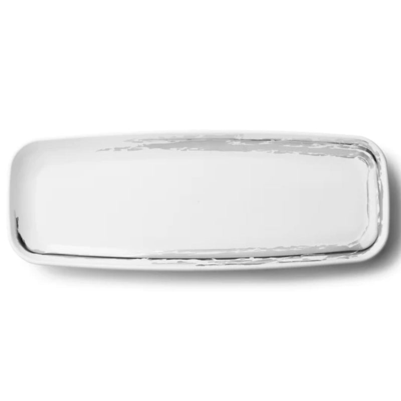 Load image into Gallery viewer, Whisk Collection Plastic White Oval Serving Tray Silver Accent 6.5&quot; x 17.5&quot; Decorline
