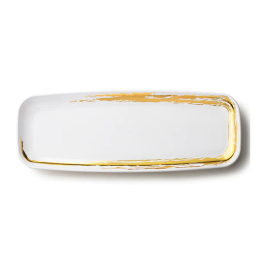 Whisk Collection White Oval Serving Tray Gold Accent 6.5" x 17.5" Decorline