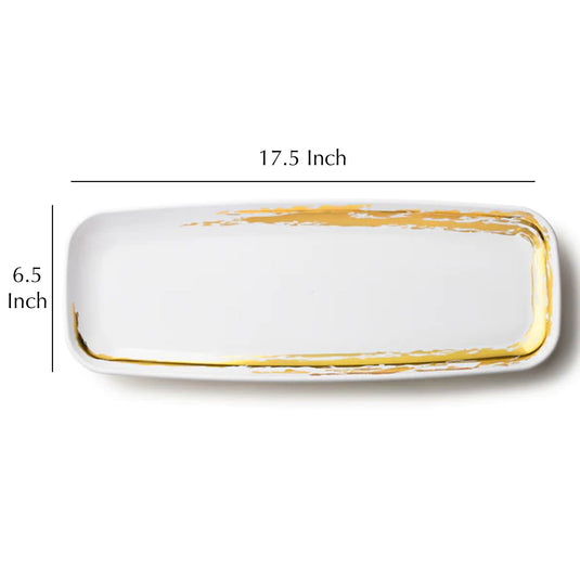 Whisk Collection White Oval Serving Tray Gold Accent 6.5" x 17.5" Decorline