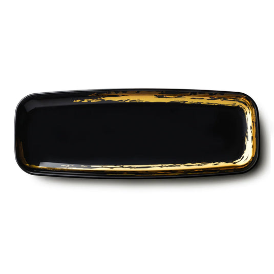 Whisk Collection Black Oval Serving Tray Gold Accent 6.5" x 17.5" Decorline