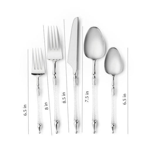 Sophisticated Cutlery 40 pcs White / Silver Top Plastic Tableware Sophisticate