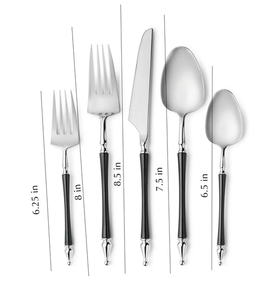 Sophisticated Cutlery 40 pcs Black / Silver Top Plastic Tableware Sophisticate