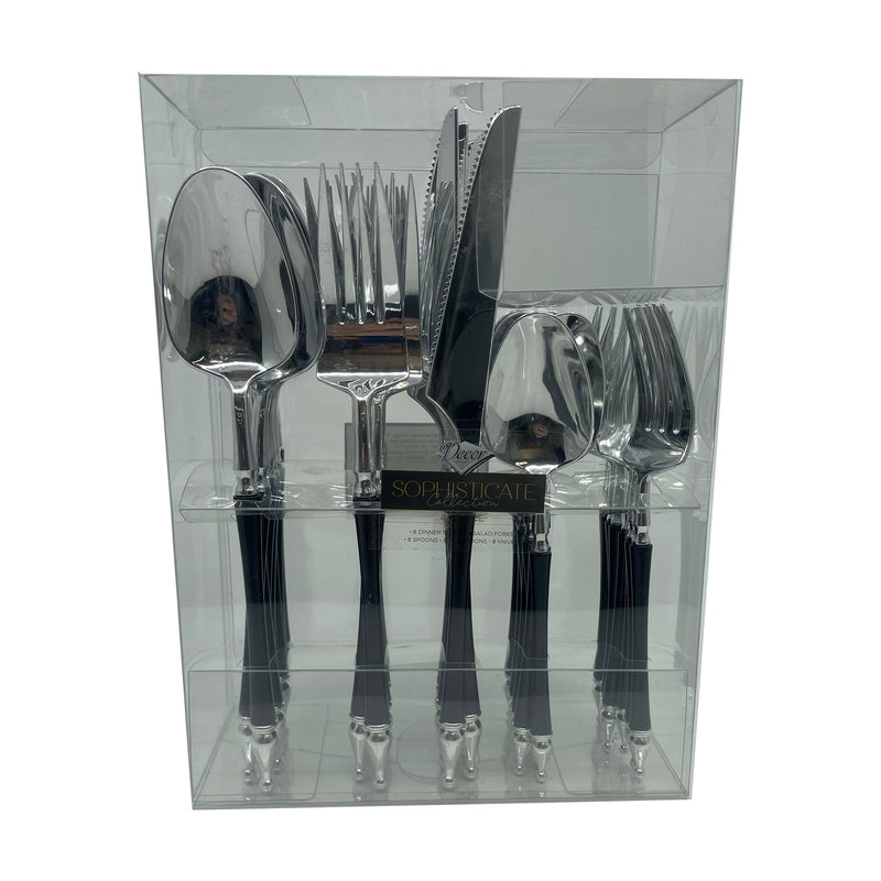 Load image into Gallery viewer, Sophisticated Cutlery 40 pcs Black / Silver Top Plastic Tableware Sophisticate
