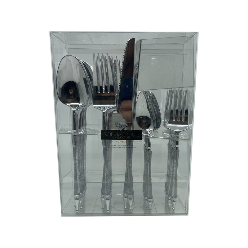 Load image into Gallery viewer, Sophisticated Cutlery 40 pcs Glitter Silver / Silver Top Plastic Tableware Sophisticate
