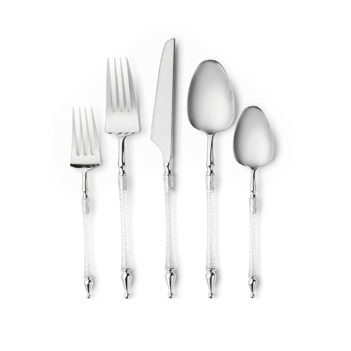 Sophisticated Cutlery 40 pcs Glitter Silver / Silver Top Plastic Tableware Sophisticate