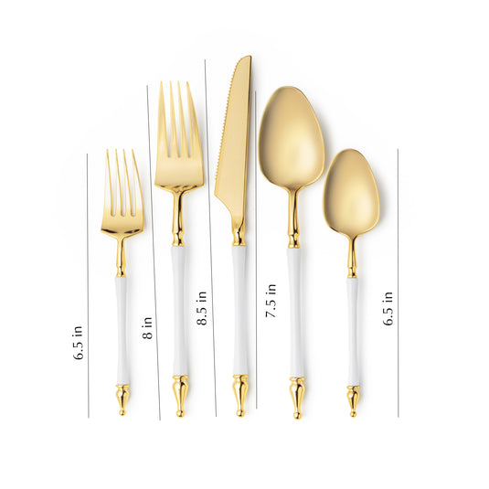 Sophisticated Cutlery 40 pcs White / Gold Top Plastic Tableware Tablesettings Sophisticate