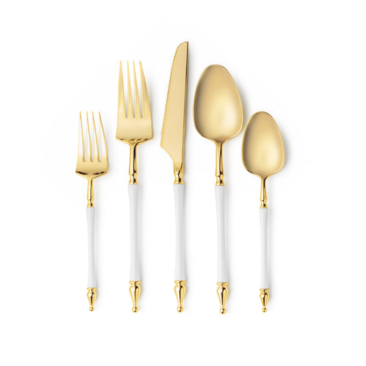 Sophisticated Cutlery 40 pcs White / Gold Top Plastic Tableware Tablesettings Sophisticate