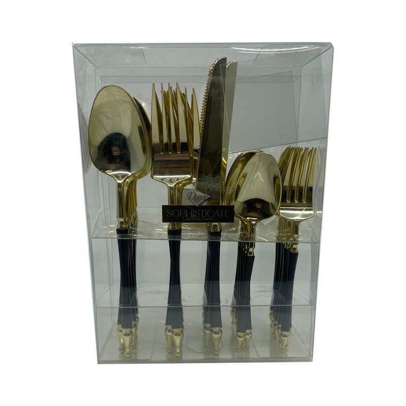 Load image into Gallery viewer, Sophisticated Cutlery 40 pcs Black / Gold Top Plastic Tableware Sophisticate
