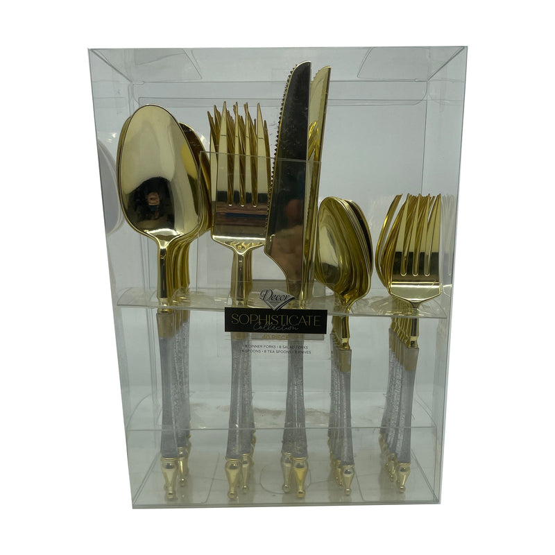 Load image into Gallery viewer, Sophisticated Cutlery 40 pcs Glitter Silver / Gold Top Plastic Tableware Sophisticate
