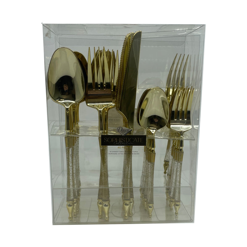 Load image into Gallery viewer, Sophisticated Cutlery 40 pcs Glitter Gold / Gold Top Plastic Tableware Sophisticate
