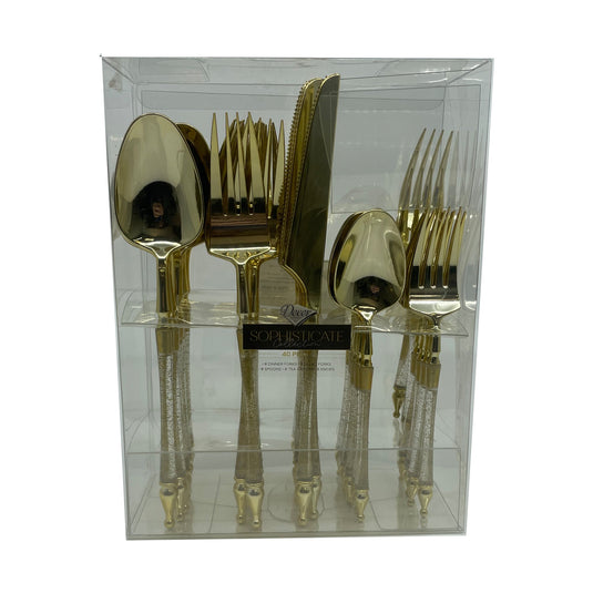 Sophisticated Cutlery 40 pcs Glitter Gold / Gold Top Plastic Tableware Sophisticate