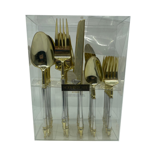 Sophisticated Cutlery 40 pcs Silver / Gold Top Plastic Tableware Sophisticate