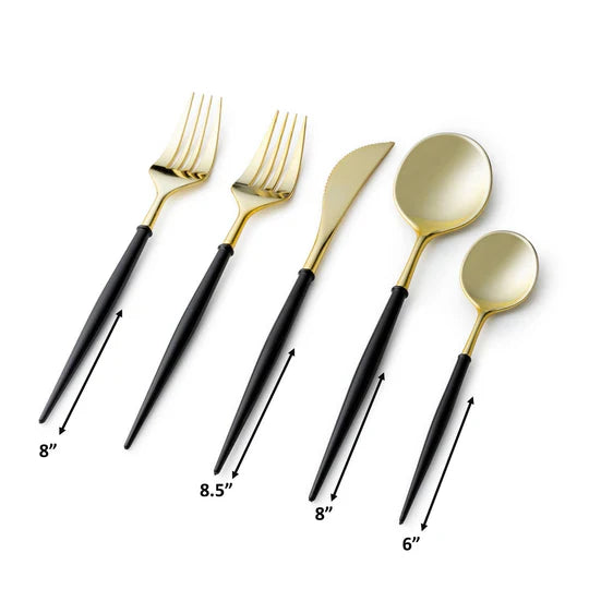 Load image into Gallery viewer, Noble Collection Shiny Gold Top/Black Bottom Flatware Set Tablesettings Decorline
