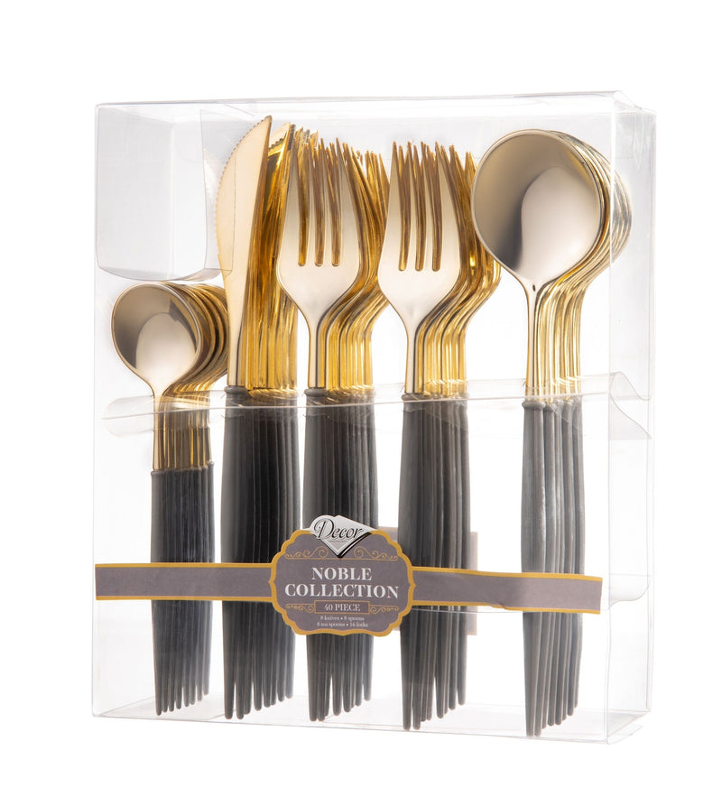 Load image into Gallery viewer, Noble Collection Shiny Gold Top/Black Bottom Flatware Set Tablesettings Decorline
