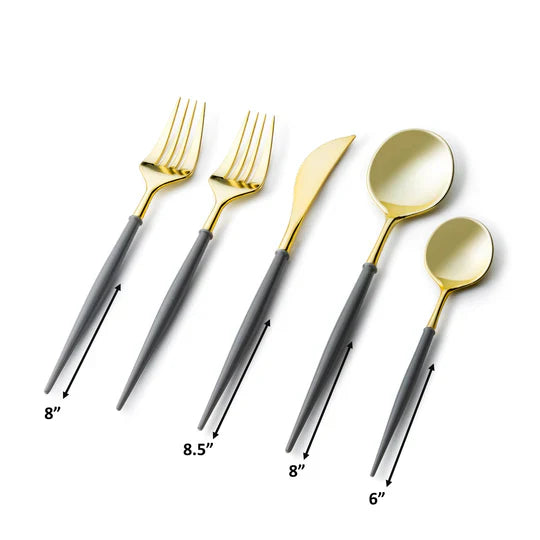 Load image into Gallery viewer, Noble Collection Shiny Gold Top/Grey Bottom Flatware Set Tablesettings Decorline
