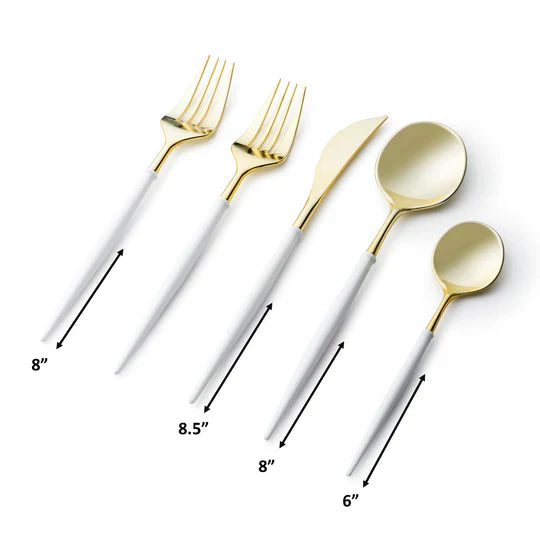 Load image into Gallery viewer, Noble Collection Shiny Gold Top/White Bottom Flatware Set Tablesettings Decorline
