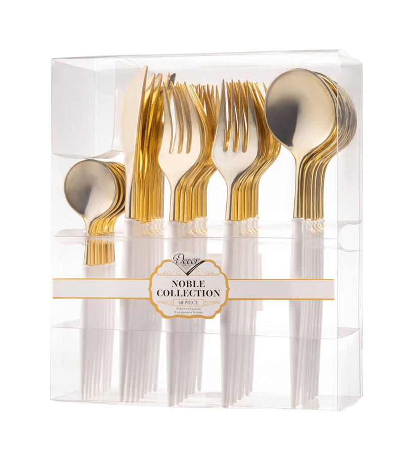 Load image into Gallery viewer, Noble Collection Shiny Gold Top/White Bottom Flatware Set Tablesettings Decorline
