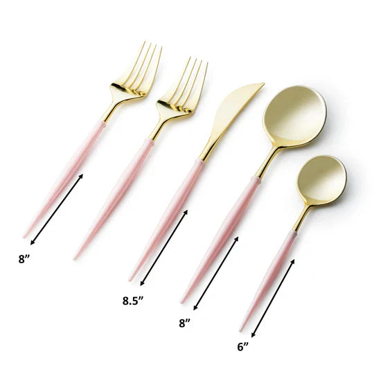 Load image into Gallery viewer, Noble Collection Shiny Gold Top/blush Pink Bottom Flatware Set Tablesettings Decorline
