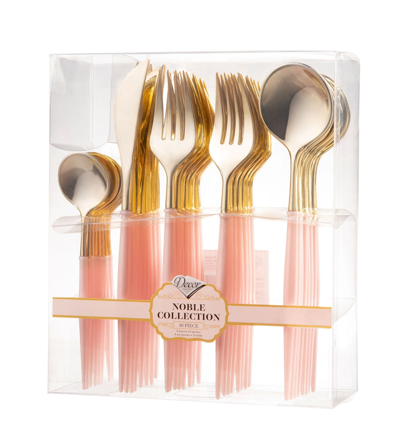 Load image into Gallery viewer, Noble Collection Shiny Gold Top/blush Pink Bottom Flatware Set Tablesettings Decorline
